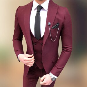 Men Burgundy 3 Piece Formal Fashion Tuxedo Elegant Designer - Etsy