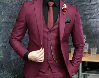 MEN BURGUNDY SUITS 3 Piece Formal Fashion Party Wear Groom - Etsy