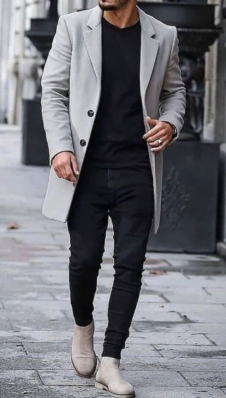 Men Trench Coat Gray Wool Winter Long Trench Coat Etsy