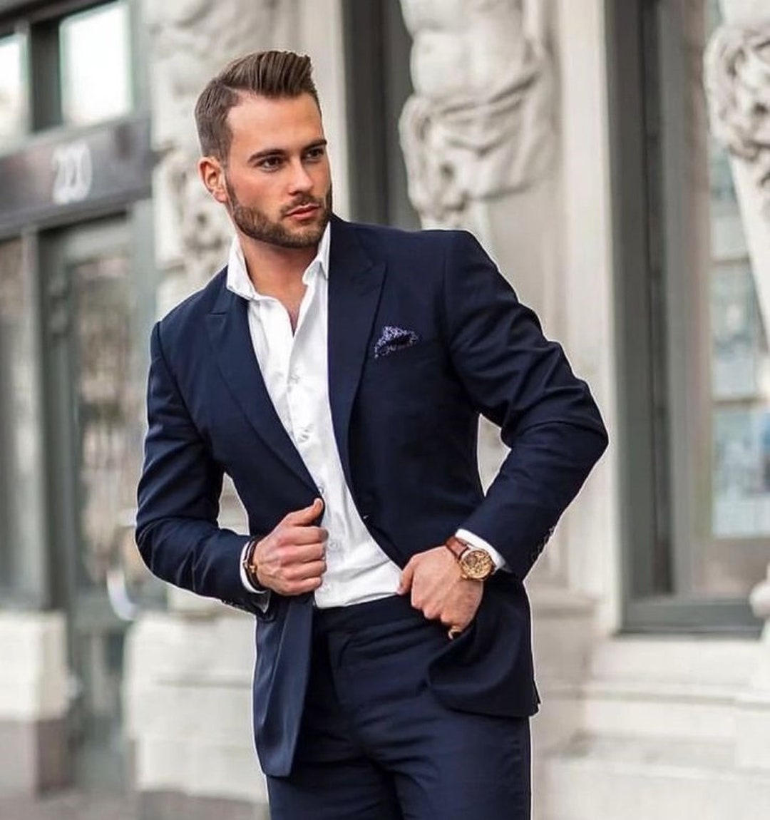 MEN SUITS WEDDING 2 Piece Navy Blue Elegant Party Wear Slim - Etsy