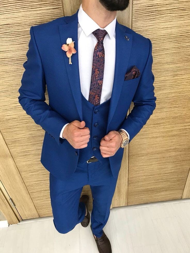 Men Suits Navy Blue 3 Piece Wedding Formal Tuxedo Luxury Slim | Etsy