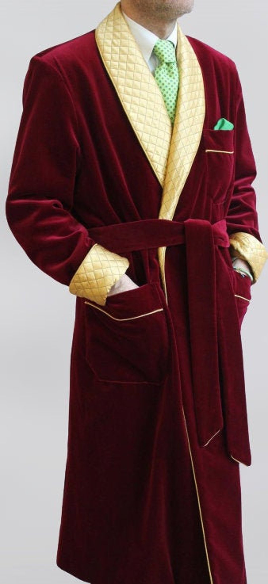 Men Long Smoking Jacket Quilted Robe Maroon Long Evening Gown Hosting ...