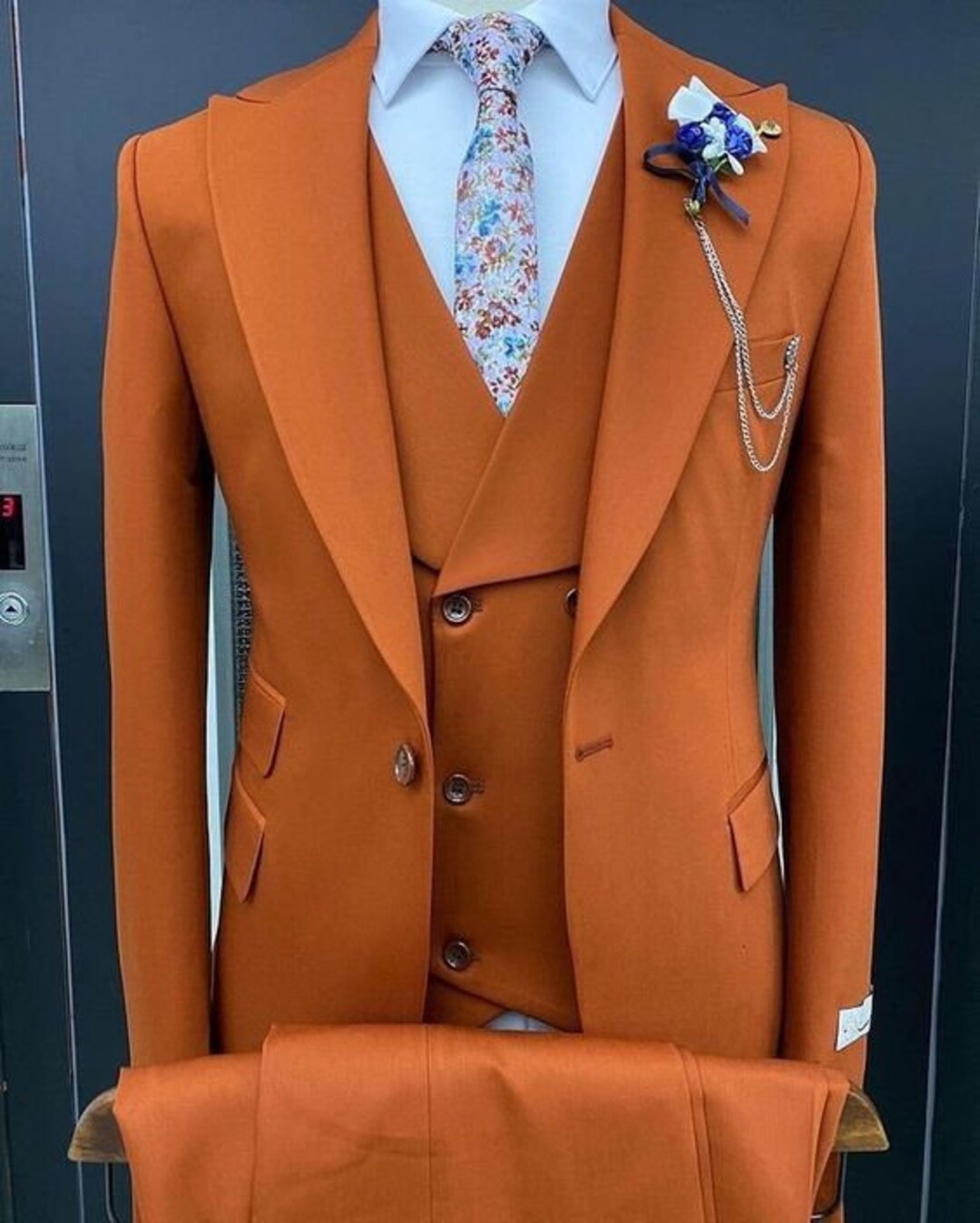 MEN ORANGE SUITS 3 Piece Wedding Stylish Luxury Formal Fashion Prom
