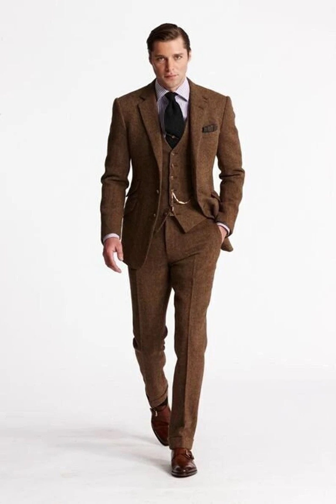 Men Brown Suit Winter Wedding Brown Groomsmen Suit 3 Piece - Etsy
