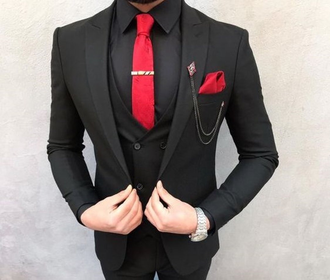 MEN BLACK 3 PIECE Suit Formal Fashion Designer Luxury Slim Fit - Etsy