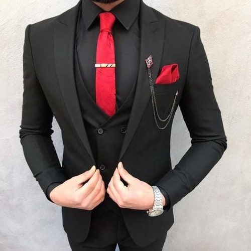 Men Suits Black 3 Piece Formal Fashion Slim Fit Wedding Suit - Etsy