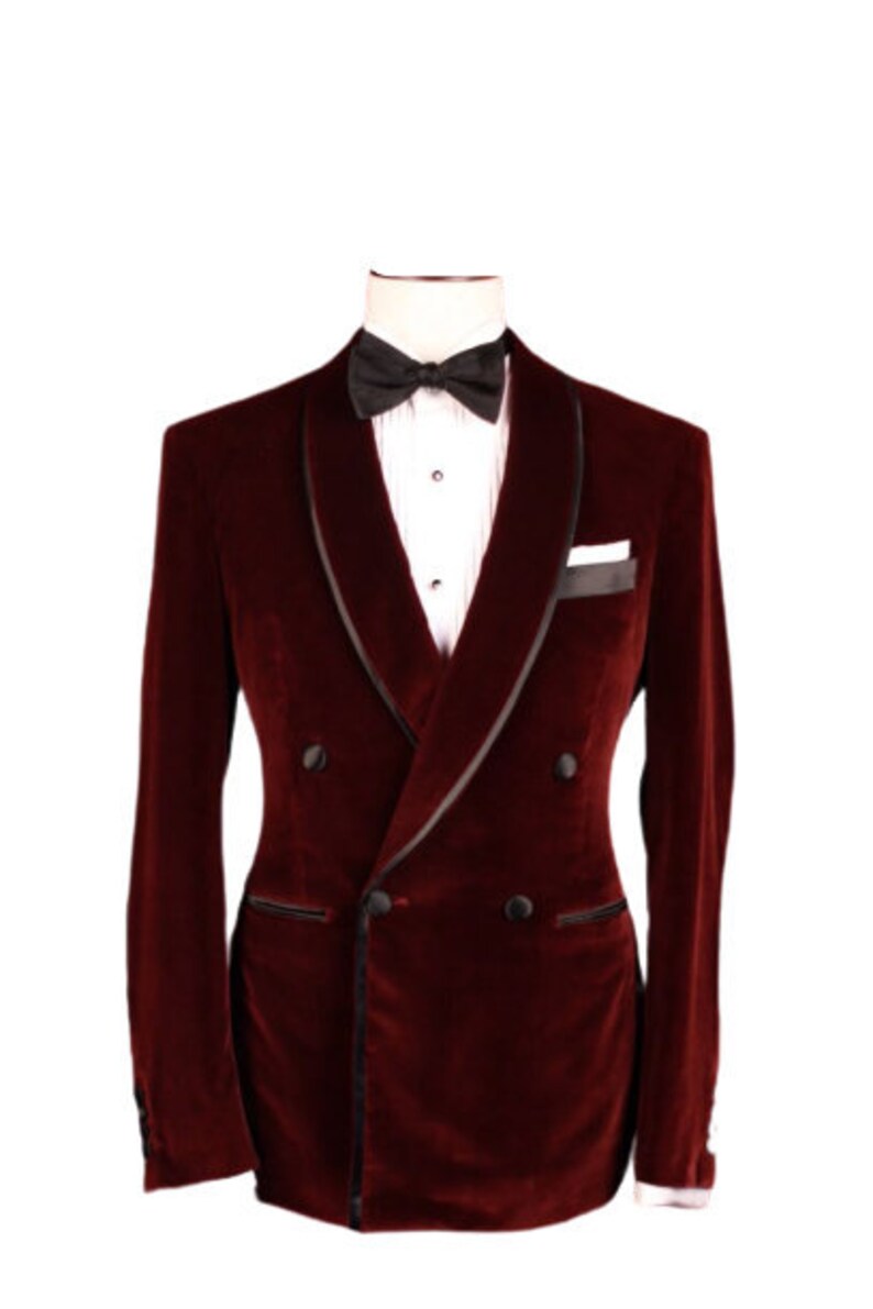 Hombre Chaqueta fumadora Esmoquin granate Velvet Blazer Doble | Etsy México
