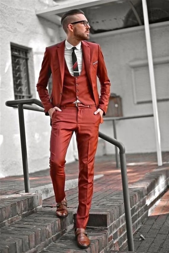 Men's Red Fashion Formal 2 Piece Suit Slim Fit Wedding Party Wear Suit -   Sweden