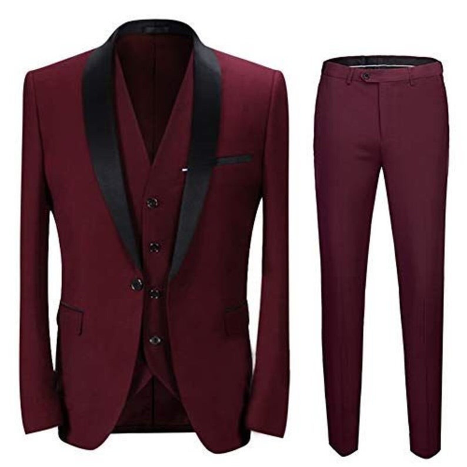 Men Suits 3 Piece Formal Fashion Slim Fit Suit Burgundy Etsy