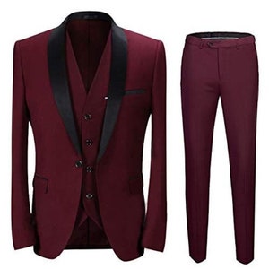Men Suits 3 Piece Formal Fashion Slim Fit Suit Burgundy - Etsy