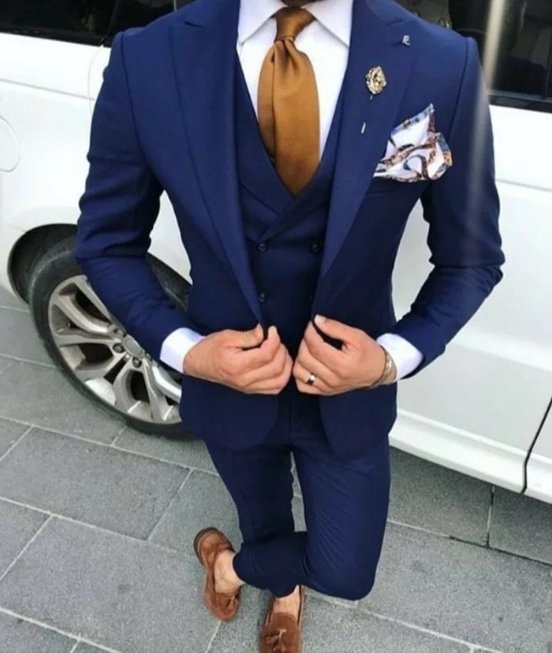 MEN SUITS 3 PIECE Navy Blue Formal Fashion Elegant Gift for | Etsy