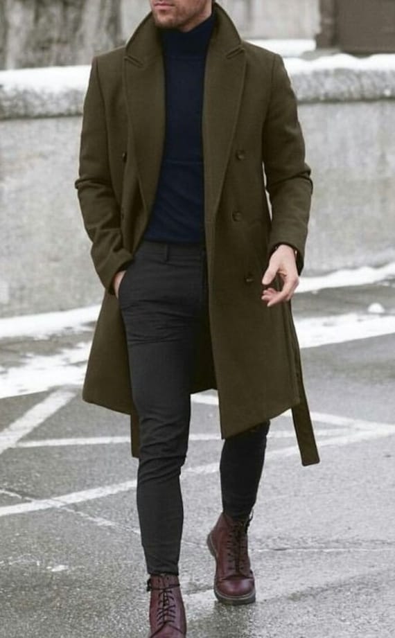 Men Green Trench Coat Wool Formal Fashion Slim Fit Double Men Green Trench Coat Wool Formal, Slim Fit Trench Coat Mens Ukraine