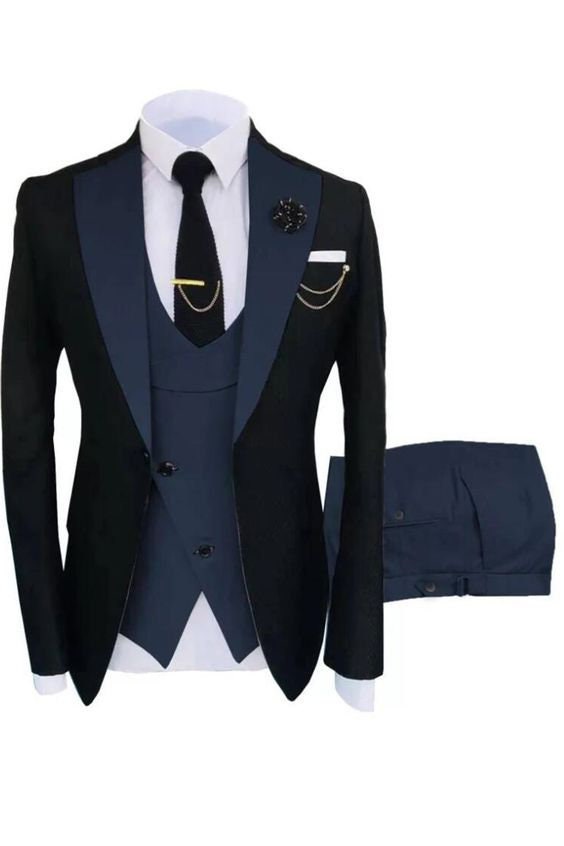 Men Suit 3 Piece Designer Tuxedo Black and Navy Blue Style - Etsy