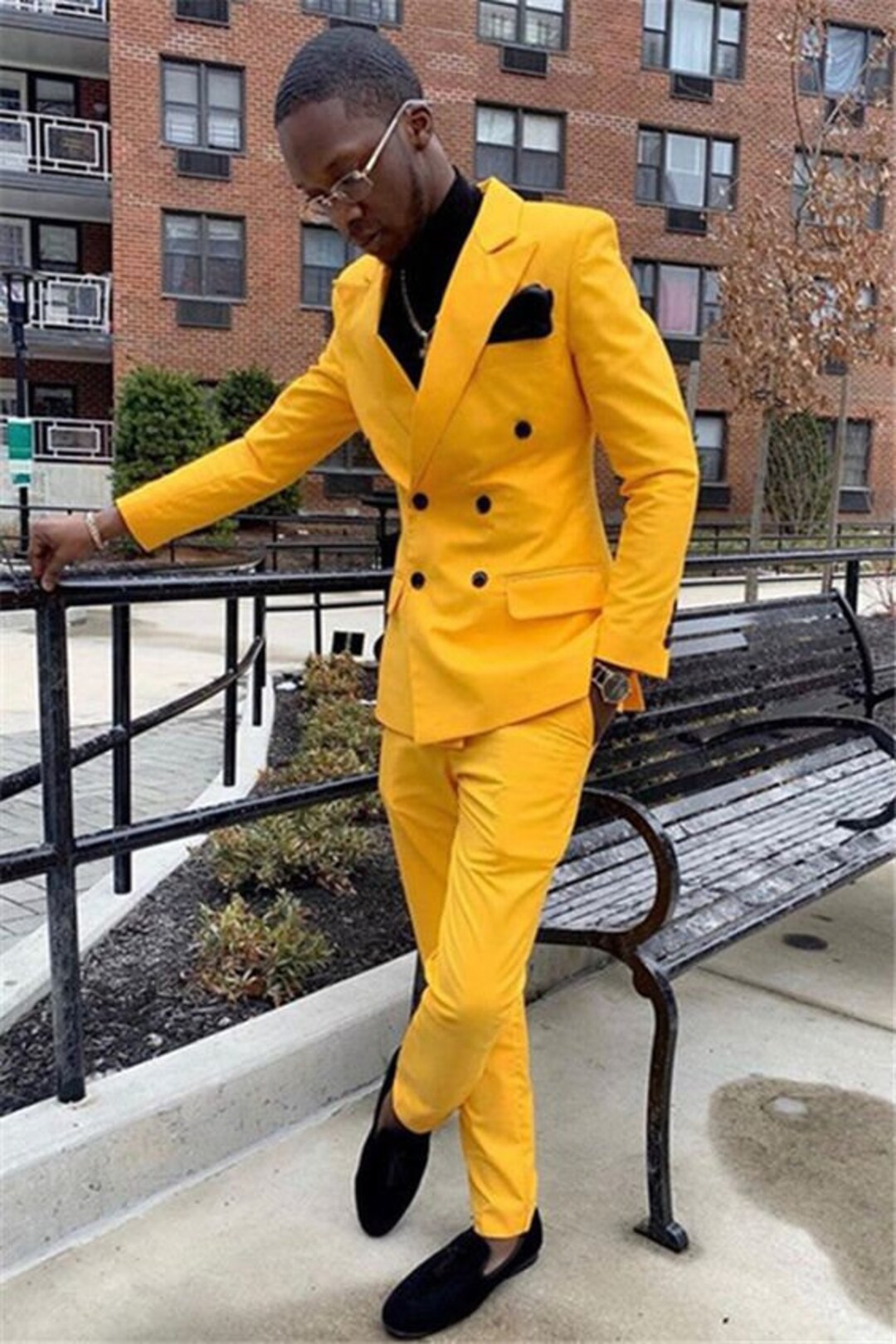Mens yellow double breasted best sale blazer