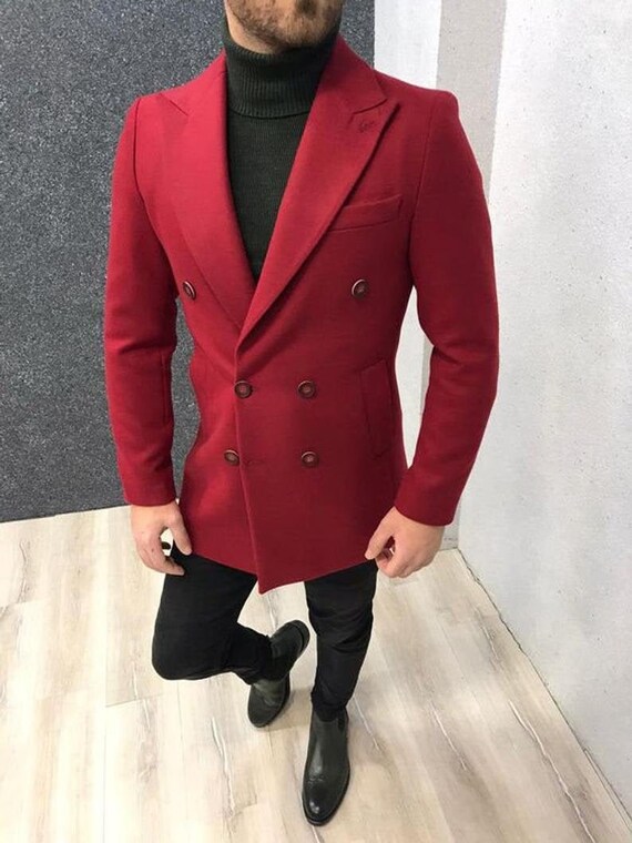 Men Double Breasted Coat Red Slim Fit Double Breasted Dinner | Etsy