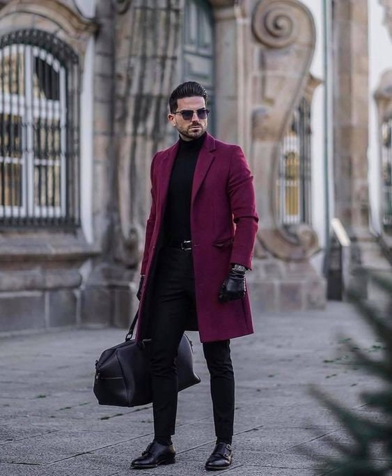 Men Burgundy Trench Coat Slim Fit Party Wear Winter Long - Etsy