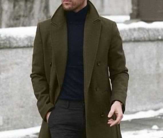 Jacket Winter Long Wool Warm Double Trench Overcoat Mens Breasted Outwear Coat 