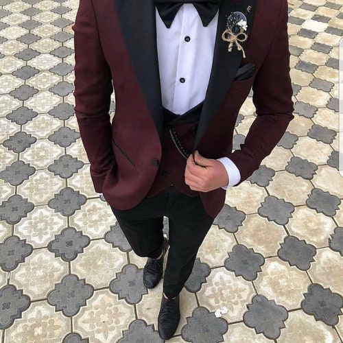Men Suit Burgundy 3 Piece Beach Wedding Suit Groom Wear Suit - Etsy