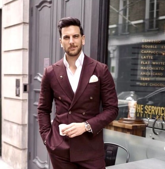 Mens Tailored Two Piece Maroon Suit