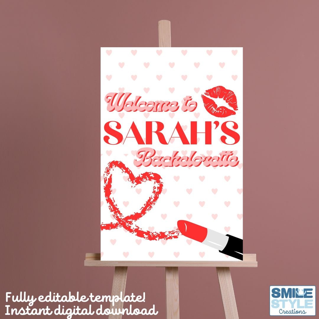 Kisses for the Mrs. Themed, Customizable Bachelorette Welcome Sign ...