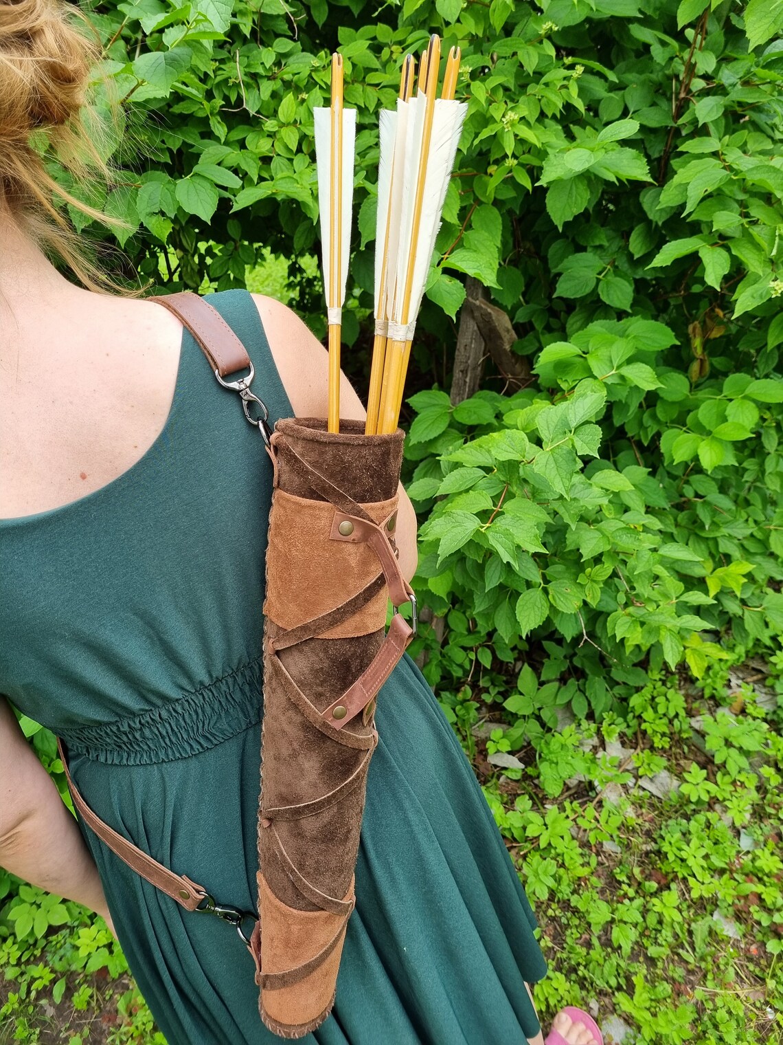 Leather Arrow Back Quiver Round Suede Leather Shoulder and Etsy