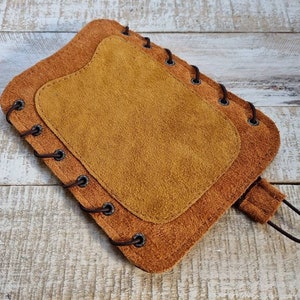 Leather archery ARMGUARD, Light brown suede leather safety bracer