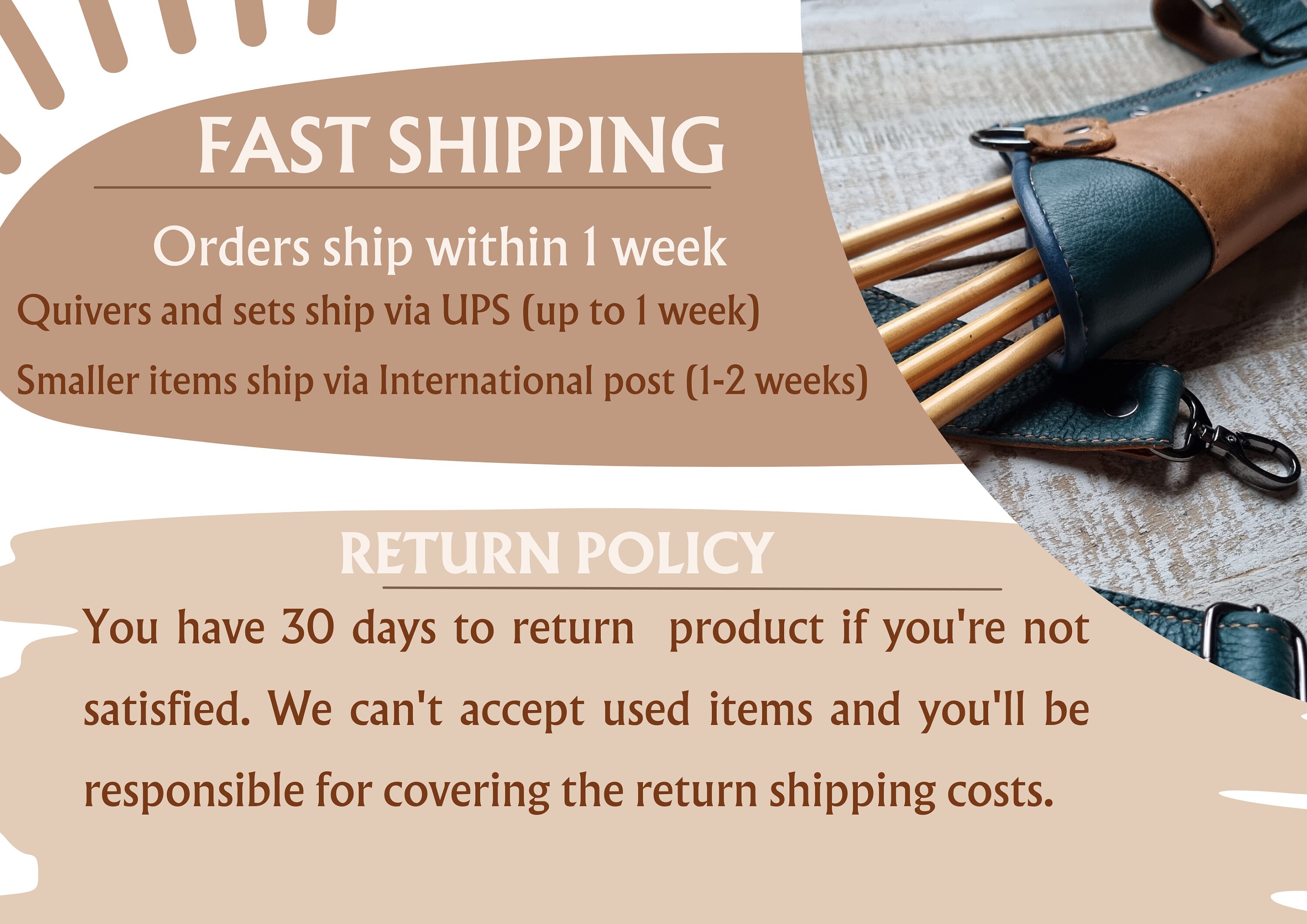 Leather BACK QUIVER for arrows with Bow holding straps