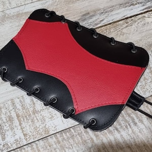 Leather archery ARMGUARD, Black and red leather safety bracer