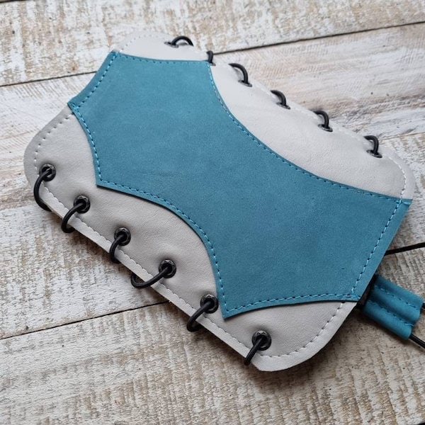 Leather archery ARM GUARD,  Gray and turquoise natural leather safety bracer