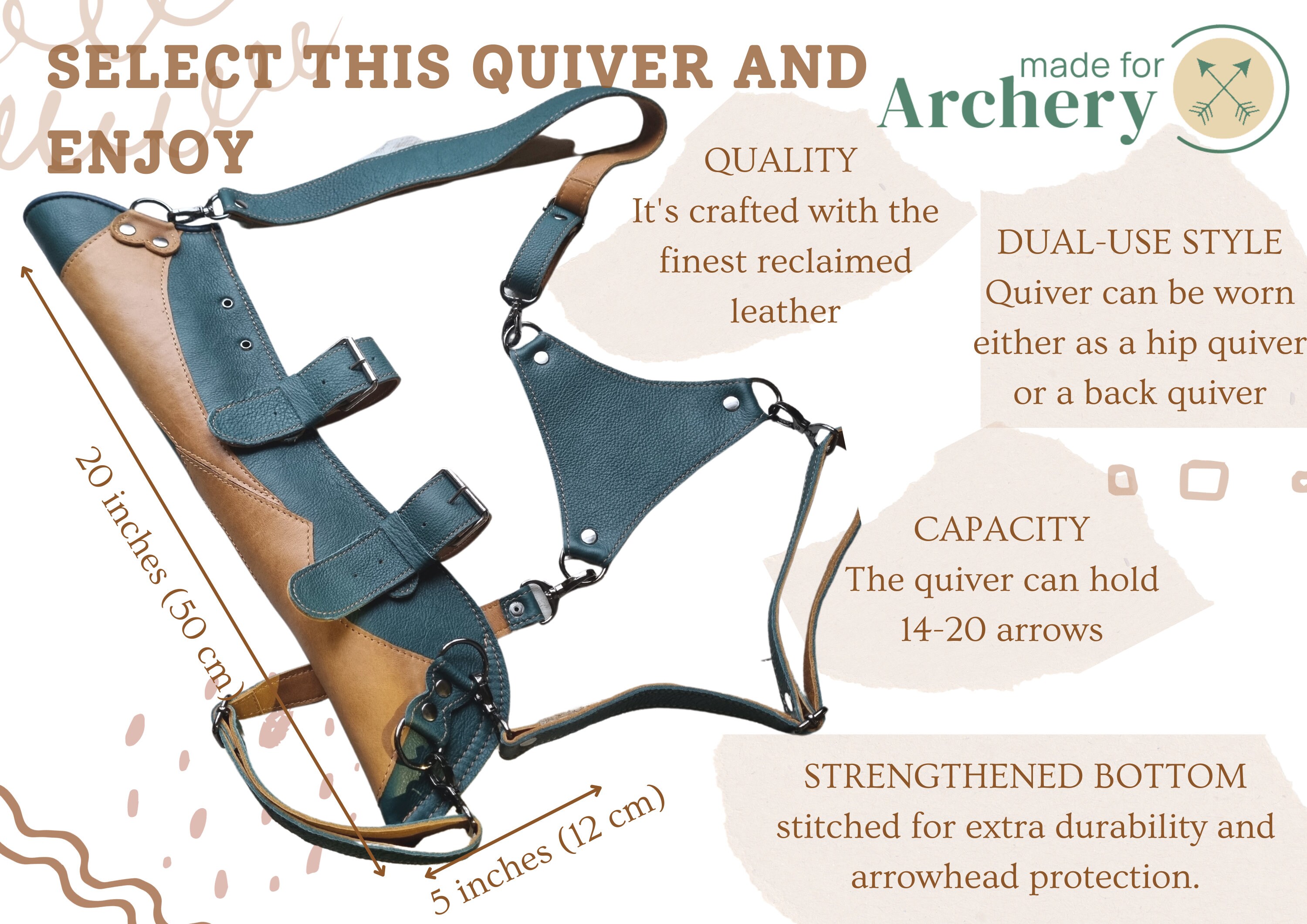 Leather BACK QUIVER for arrows with Bow holding straps