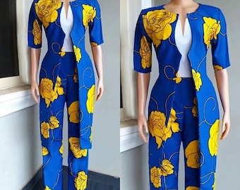 african print pants suit for ladies