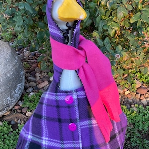 Black/Purple Plaid Fleece Coat with Scarf Large Concrete Goose Lawn clothing Holiday Winter Jacket Outfit