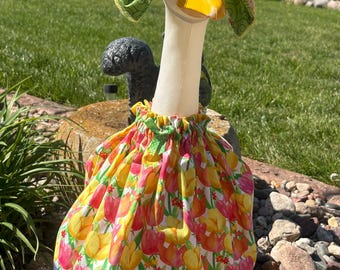 Tulips Flowers Roses Spring Summer dress with Bonnet Outfit Large Concrete Goose Lawn Ornament