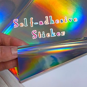 A4 Iridescent self-adhesive silver holographic vinyl * Cold laminating color-changing rainbow film * holographic sticker * Cricut Silhouette