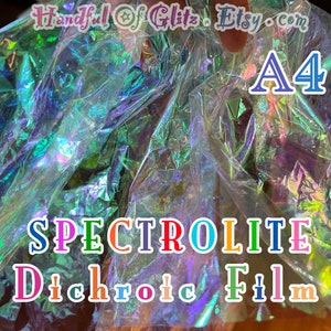 Holographic, iridescent foil set, pictured  in various angles, showing iridescence, sheen  and colour for Spectrolite mylar. Individual sheet or set of 3.