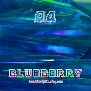 Sheet of iridescent Blueberry foil reflecting blue-purple tones, perfect for resin art, cosplay DIY projects and more.