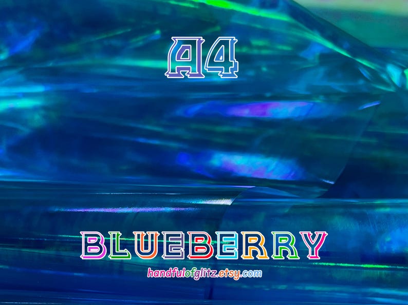 Sheet of iridescent Blueberry foil reflecting blue-purple tones, perfect for resin art, cosplay DIY projects and more.