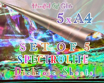 A4 Set of 5 SPECTROLITE mylar sheets * holographic, iridescent, color-changing dichroic * color-shift cellophane, DIY resin pour, faux opal