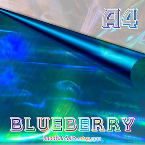 Flashy blue mylar with spectacular green and yellow reflections. Iridescent color shifting film for resin crafts, cosplay, asmr and more.
