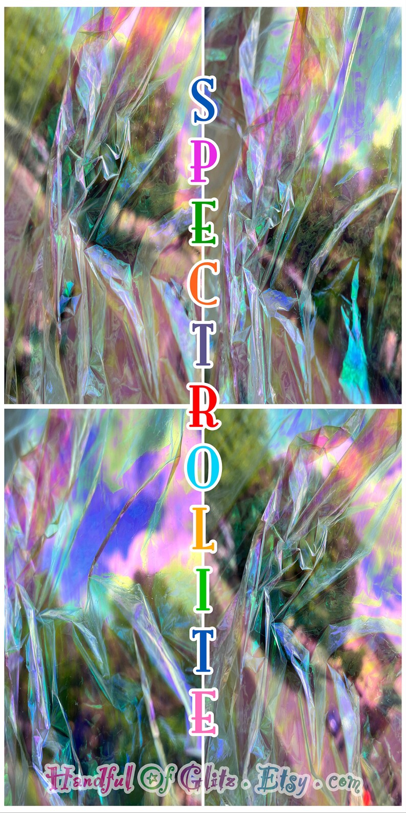 cosplay prop layered with Spectrolite foil, flashing full-spectrum iridescence.