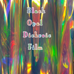 Holographic, iridescent foil set, pictured  in various angles, showing iridescence, sheen  and colour for Black Opal mylar. Individual sheet or set of 3.