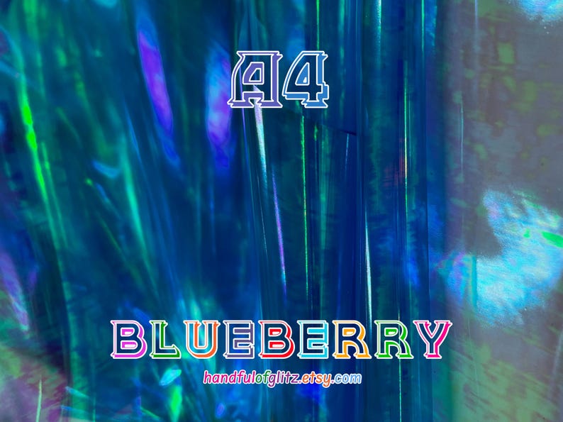 Flashy blue mylar with spectacular green and yellow reflections. Iridescent color shifting film for resin crafts, cosplay, asmr and more.