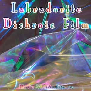 Bundle of iridescent foil set, pictured  in various angles, showing iridescence, sheen  and colour for Labradorite mylar. Set of 10.
