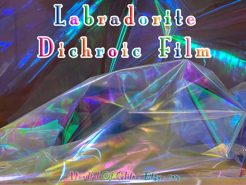 Bundle of iridescent foil set, pictured  in various angles, showing iridescence, sheen  and colour for Labradorite mylar. Set of 10.