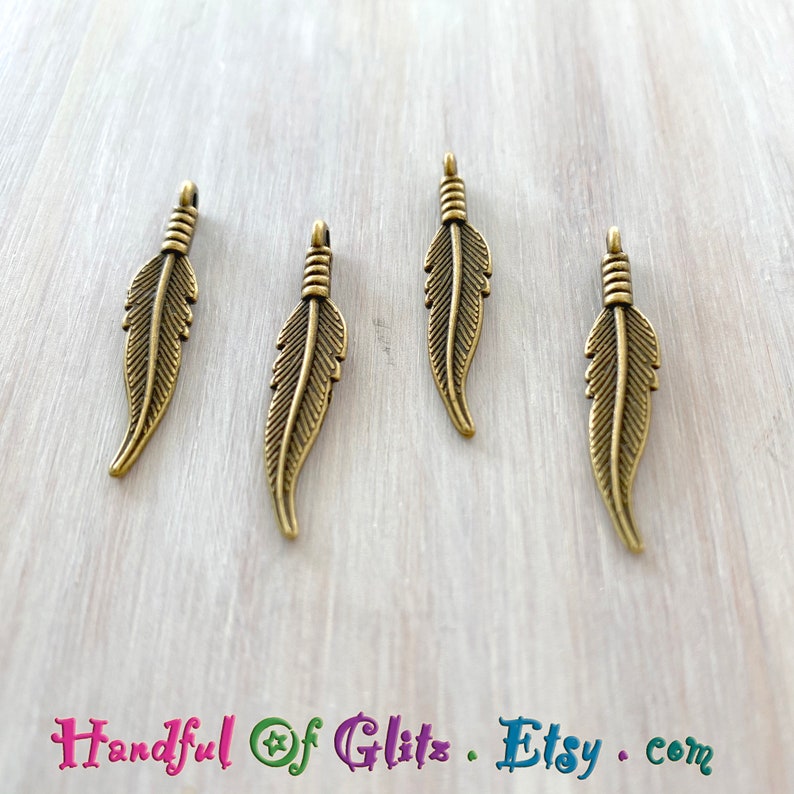 4 colors: bronze silver size 3.5 cm long copper gold Feathers charms for Jewelry Making vintage metal colors 4 pieces set