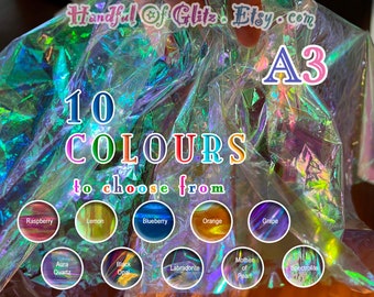 Fogli di mylar dicroico formato A3 con lucentezza olografica iridescente in 9 varianti - pellicola che cambia colore, cellophane che cambia colore, resina fai-da-te