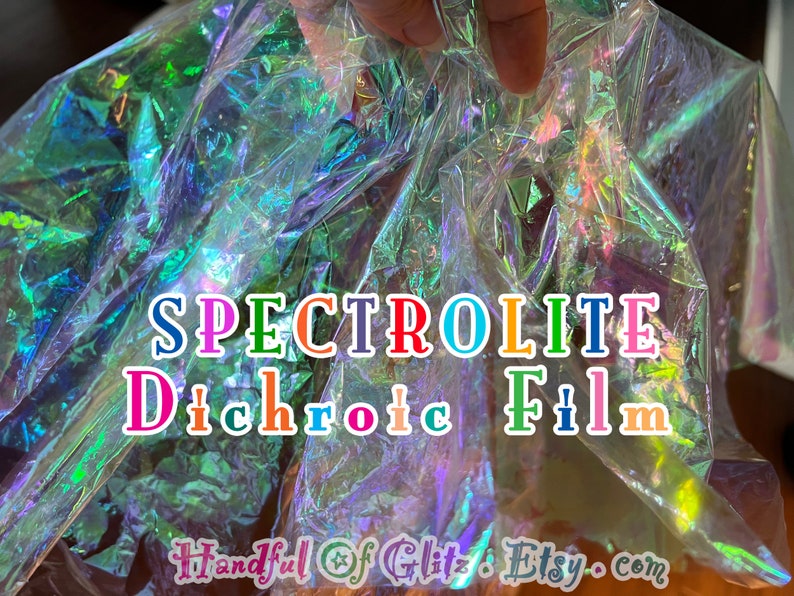 Bundle of iridescent foil set, pictured  in various angles, showing iridescence, sheen  and colour for Spectrolite mylar. Set of 10.