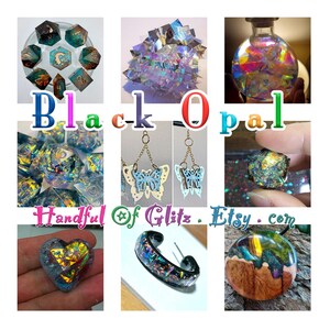 Craft projects example showing foil used in resin jewelry and in dice making, adding shimmering gemstone depth.