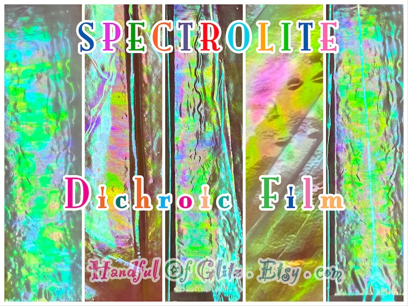 Foil film with vivid multicolor shift displayed flat, used for crafts, cosplay, and décor projects.