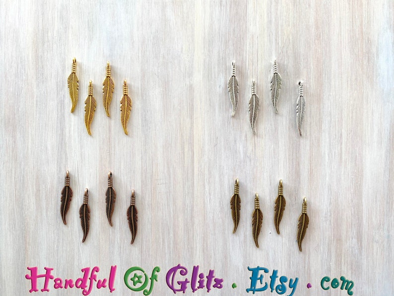 4 colors: bronze silver size 3.5 cm long copper gold Feathers charms for Jewelry Making vintage metal colors 4 pieces set